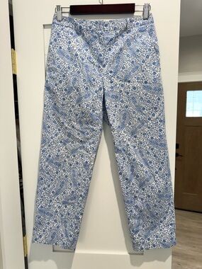 Brooks Brothers 346 Blue White Paisley Print Pants Size 2 Stretch Cotton